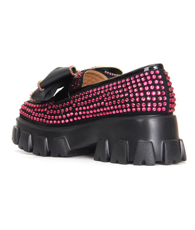 Mocassins Plateforme Avec Papillon & Strass Rose Femmes - Le Mocassin