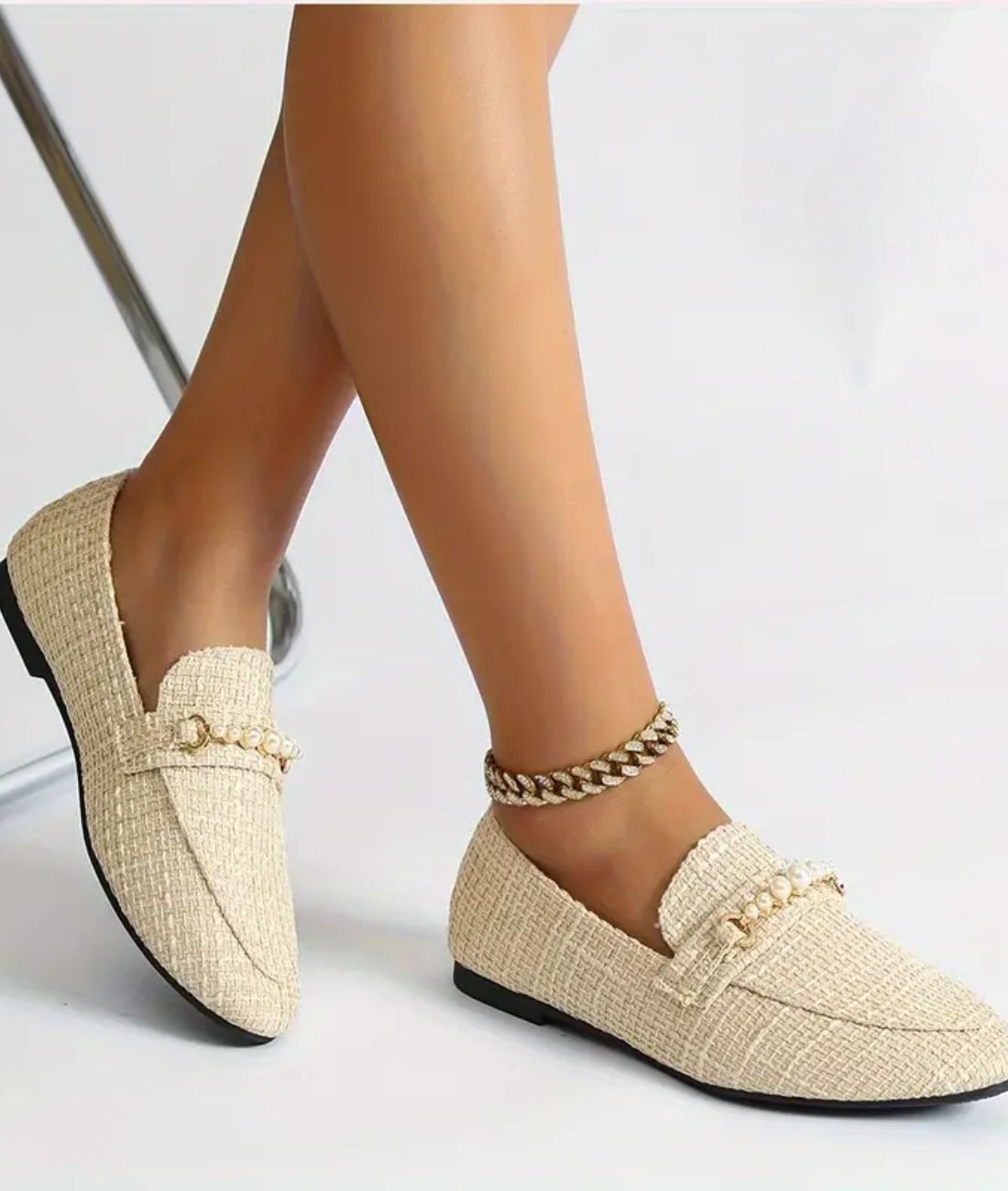 Mocassins Plats Avec Perles Blanches Pour Femme - Le Mocassin