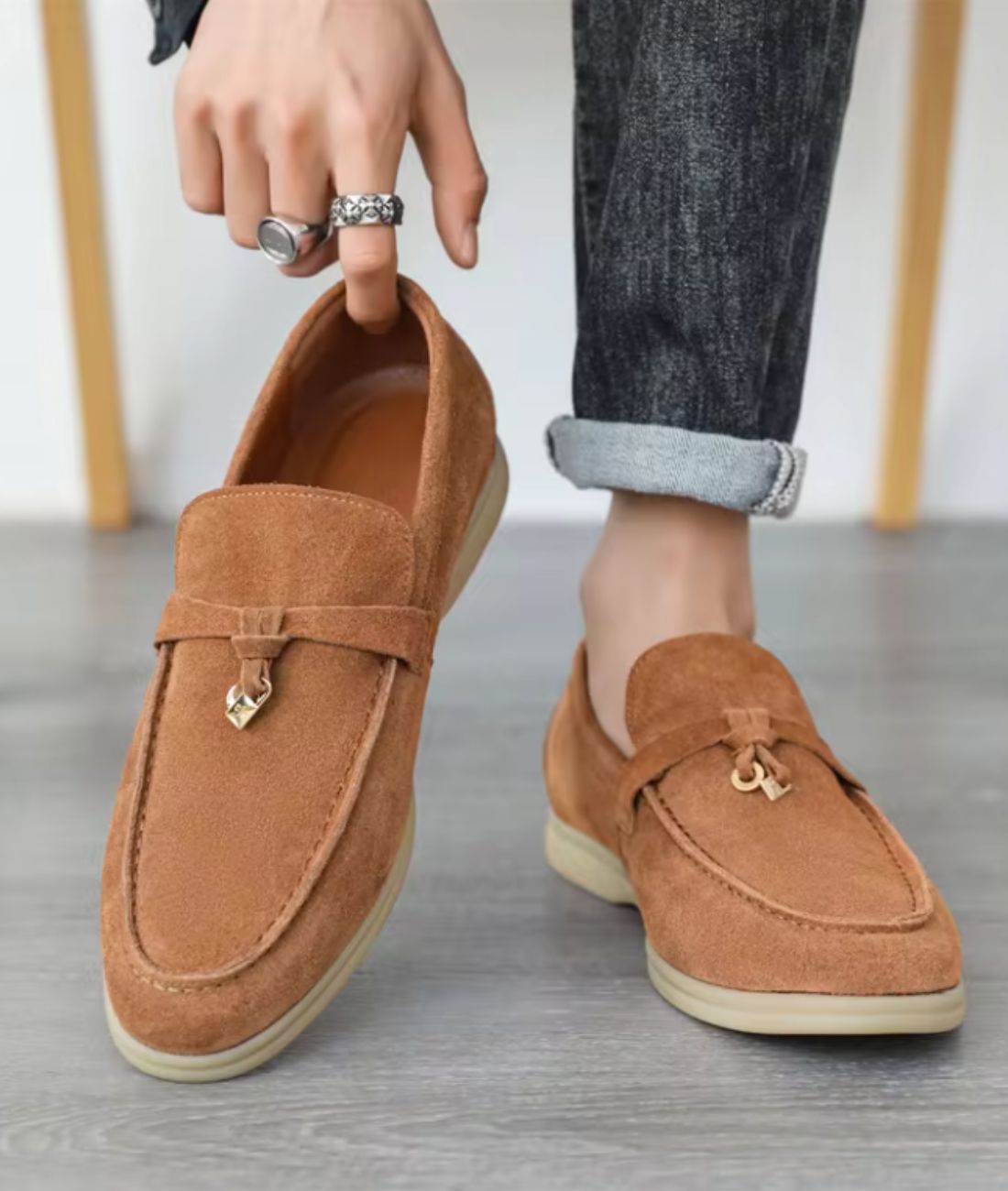 Mocassins À Glands En Daim Camel Pour Homme - Le Mocassin