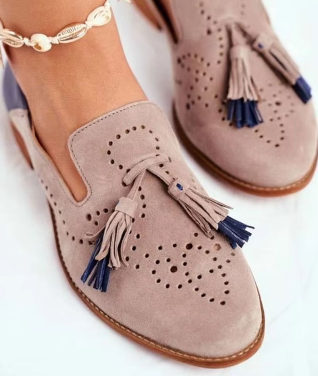 Mocassins Rose Et Bleu À Glands Pour Femme - Le Mocassin