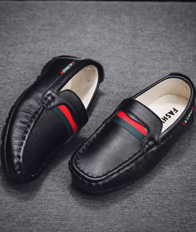 Mocassins Souples En Cuir Design Rouge Et Vert Garçons - Le Mocassin