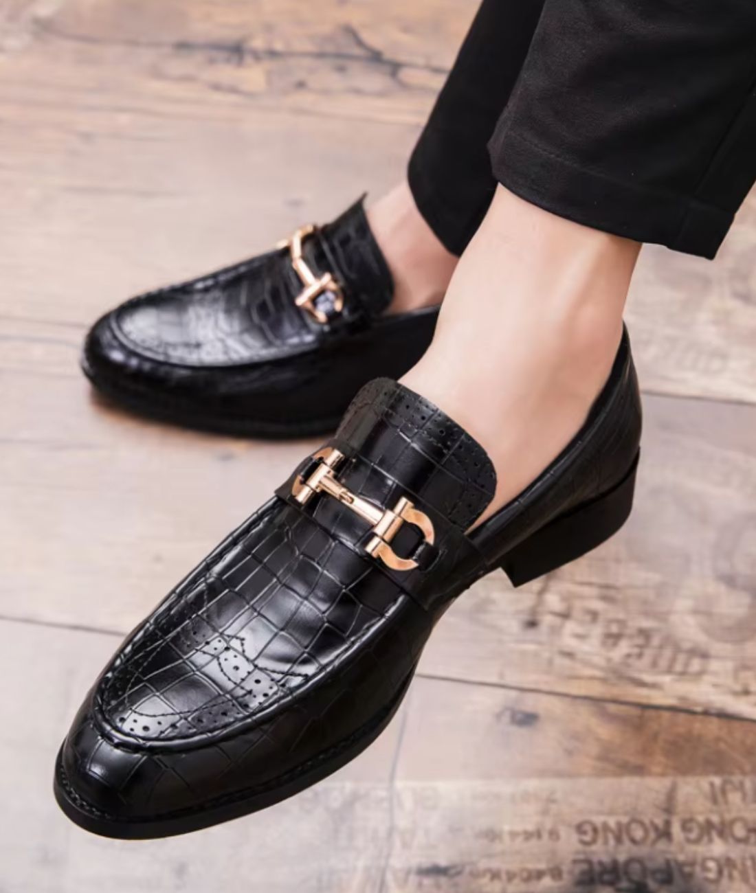 Mocassins Vernis Noir Et Doré Pour Hommes - Le Mocassin