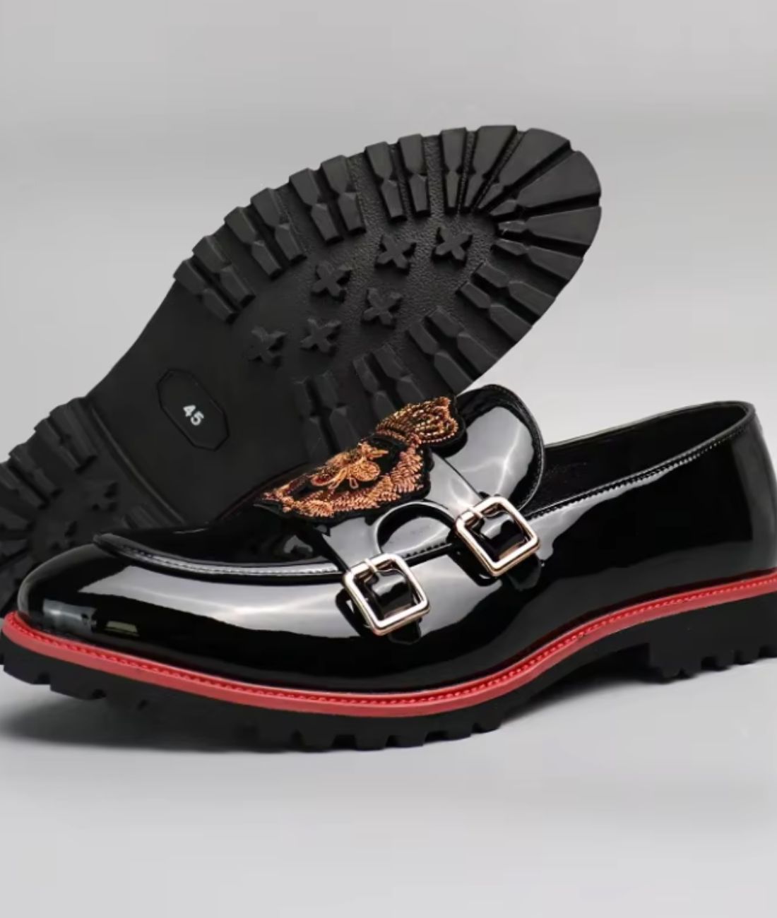 Mocassins Vernis Noirs Pour Hommes Estampes Abeille - Le Mocassin