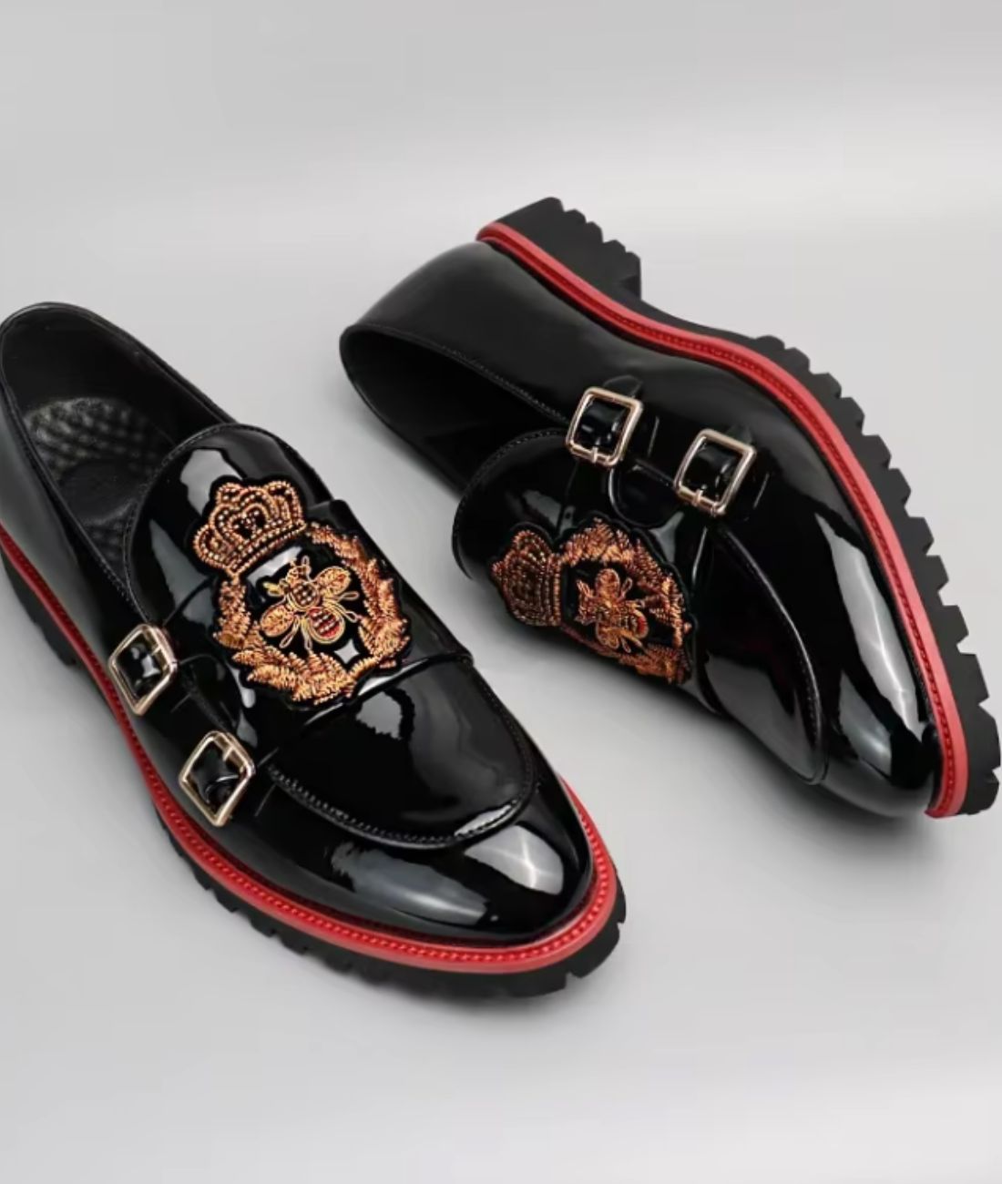 Mocassins Vernis Noirs Pour Hommes Estampes Abeille - Le Mocassin