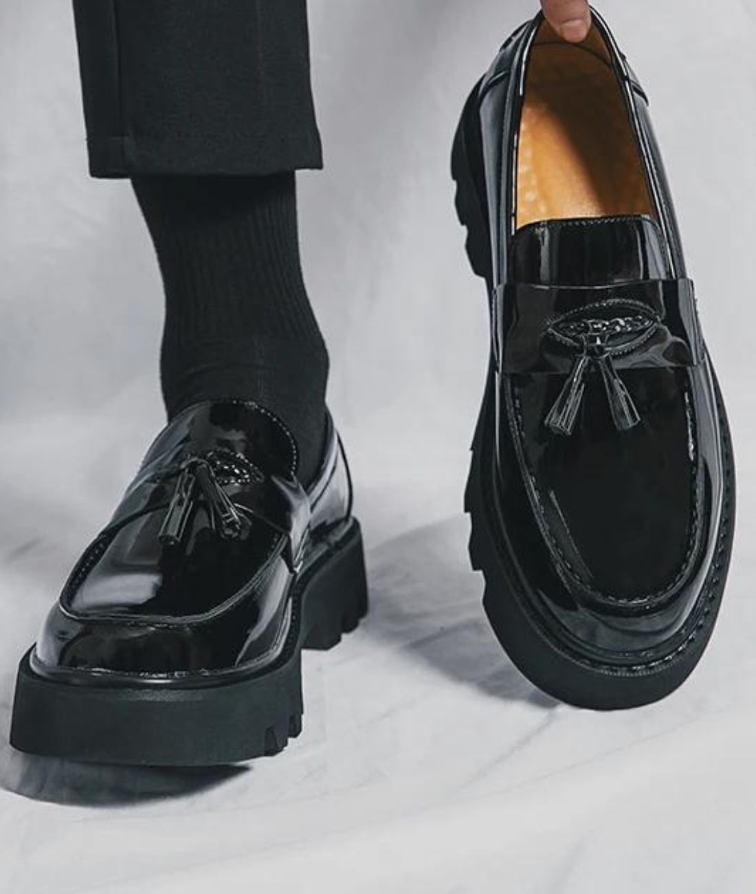 Mocassins Vernis À Plateforme Pour Hommes - Le Mocassin